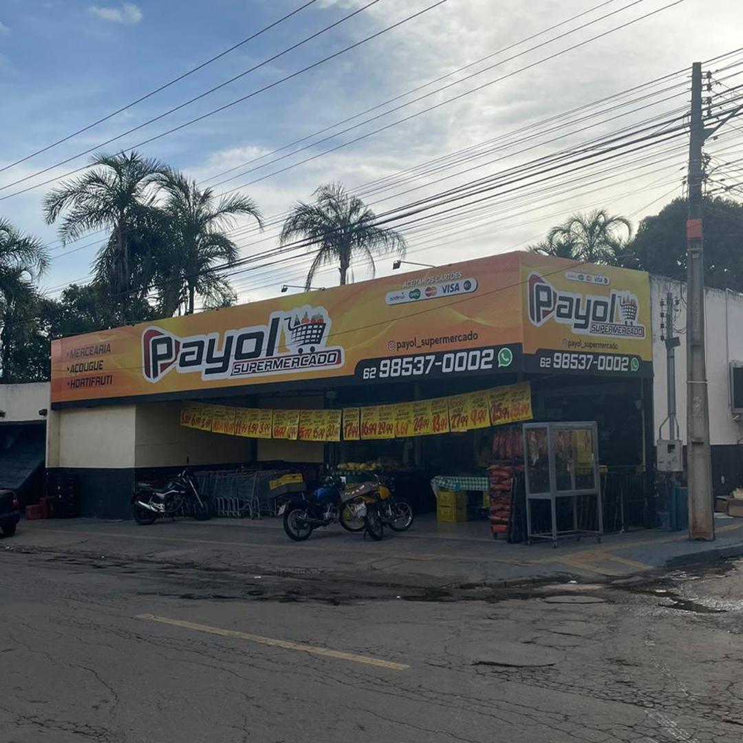 Fachada Comercial de Lona - Payol Supermercado - Logomarca Comunicação Visual
